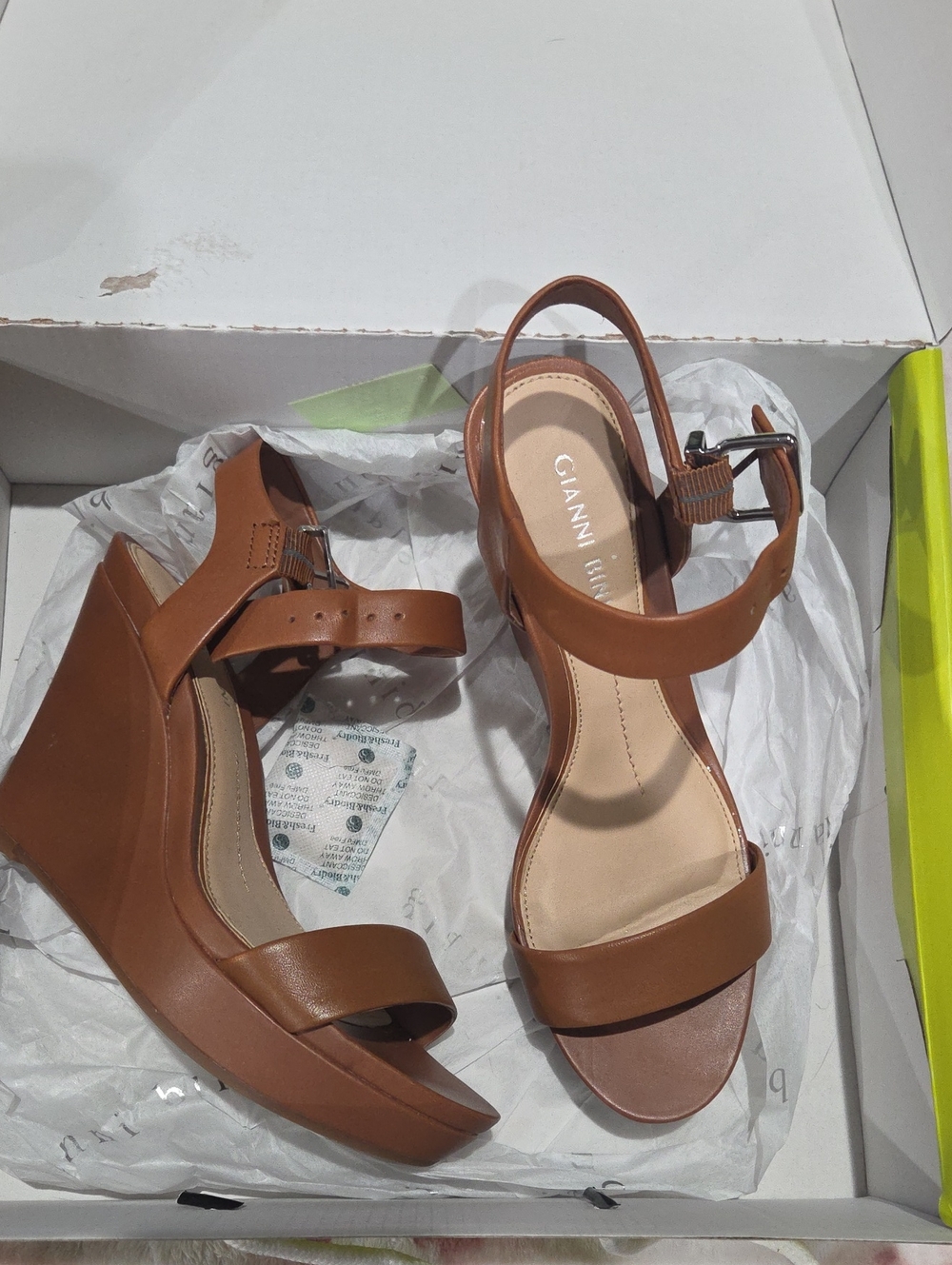 Gianni Bini Cognac Brown Platform Wedge Sandals